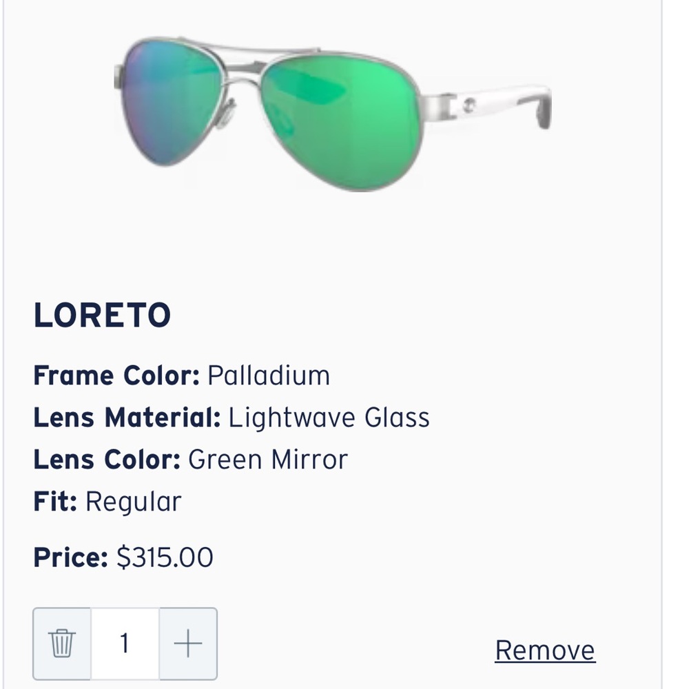 Costa Del Mar Women’s Polarized Loreto Palladium Green Sunglasses